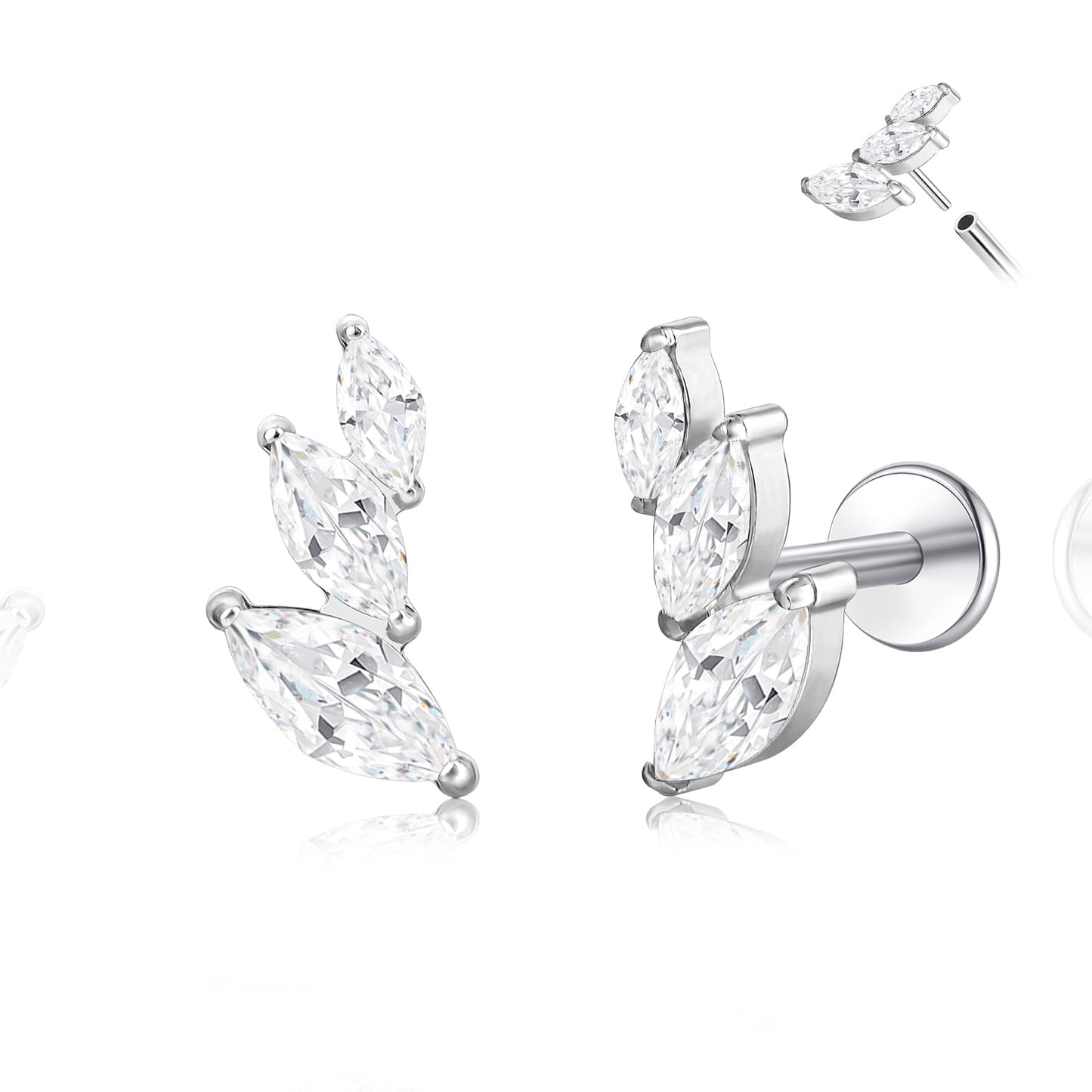 limerencia ASTM F136 Threadless Push in Titanium Earrings,Hypoallergenic Flat Back Cubic Zirconia G23 18G 6mm 8mm Body Piercing Studs for Cartilage Helix Tragus Conch(a pair)