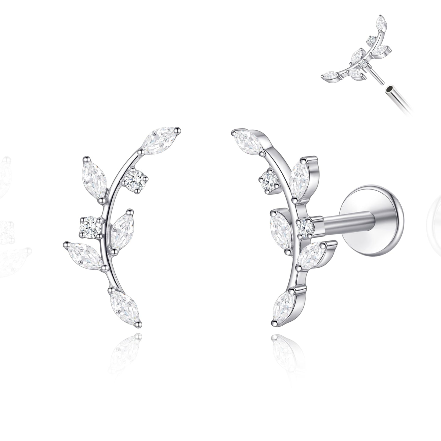 limerencia ASTM F136 Threadless Push in Titanium Earrings,Hypoallergenic Flat Back Cubic Zirconia G23 18G 6mm 8mm Body Piercing Studs for Cartilage Helix Tragus Conch(a pair)