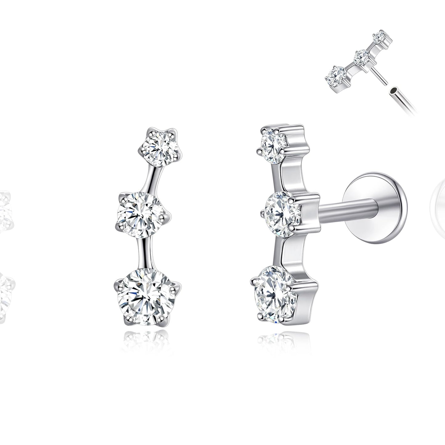 limerencia ASTM F136 Threadless Push in Titanium Earrings,Hypoallergenic Flat Back Cubic Zirconia G23 18G 6mm 8mm Body Piercing Studs for Cartilage Helix Tragus Conch(a pair)