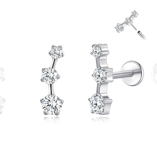 limerencia ASTM F136 Threadless Push in Titanium Earrings,Hypoallergenic Flat Back Cubic Zirconia G23 18G 6mm 8mm Body Piercing Studs for Cartilage Helix Tragus Conch(a pair)