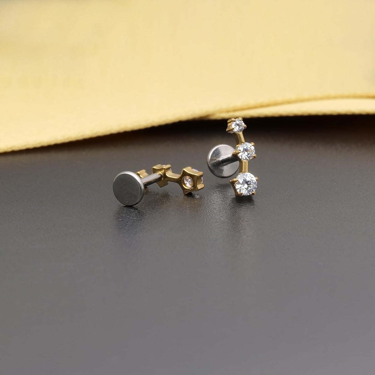 limerencia 18G Flat Back Internal Threaded Studs Climber Crawler F136 Titanium Earrings Hypoallergenic Cubic Zirconia Tragus Helix Conch Piercing Jewelry for Women (a pair)