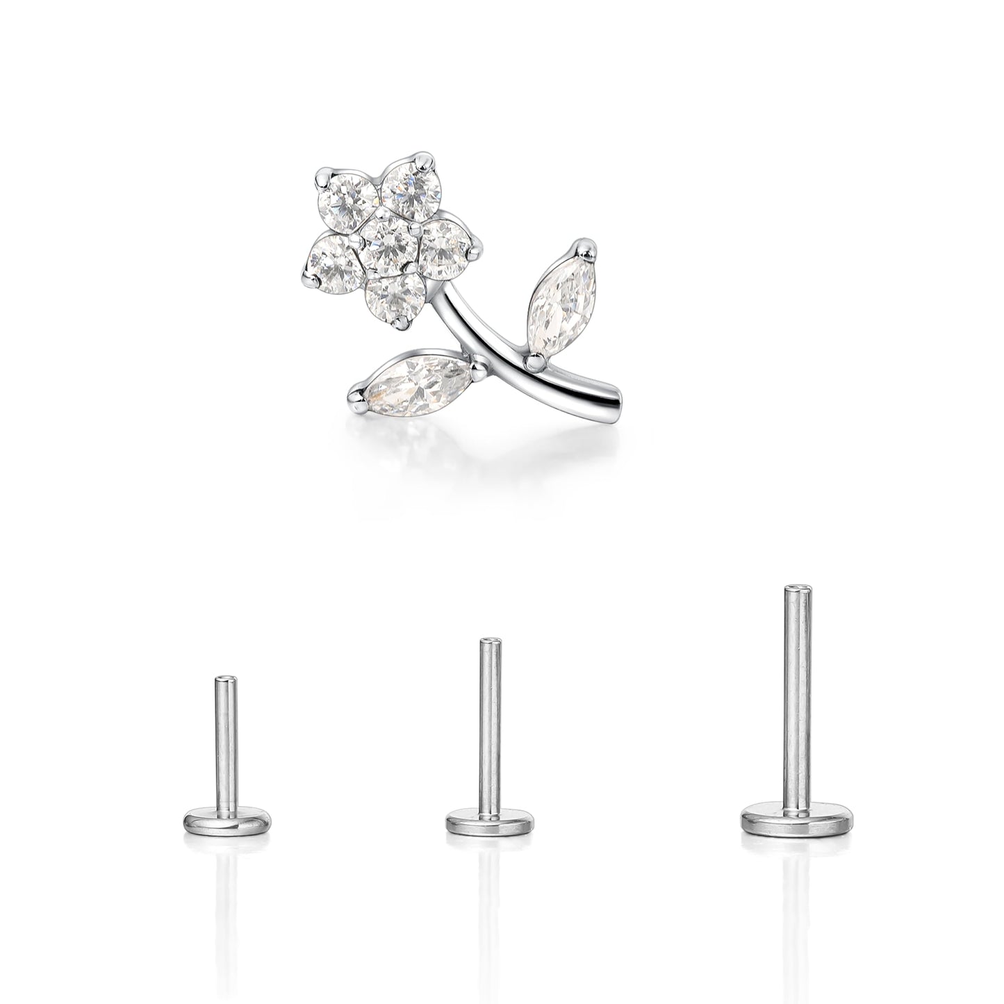 limerencia F136 Titanium Hypoallergenic Piercing Jewelry 18G 6mm 8mm 10mm Flat Back Internally Threaded Implant Grade Climber Stud Crawler Earrings For Cartilage,Tragus,Helix,Conch,Nose,Lip(1pc)