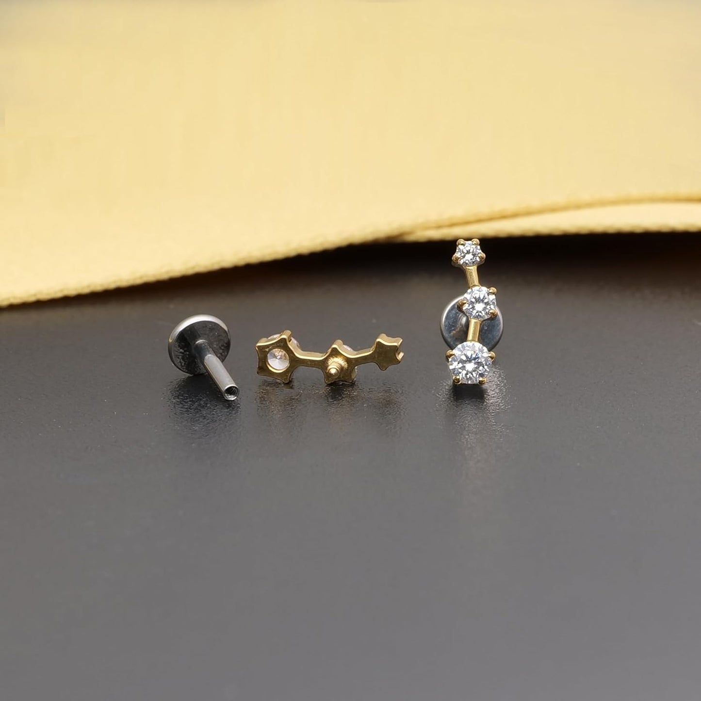 limerencia 18G Flat Back Internal Threaded Studs Climber Crawler F136 Titanium Earrings Hypoallergenic Cubic Zirconia Tragus Helix Conch Piercing Jewelry for Women (a pair)