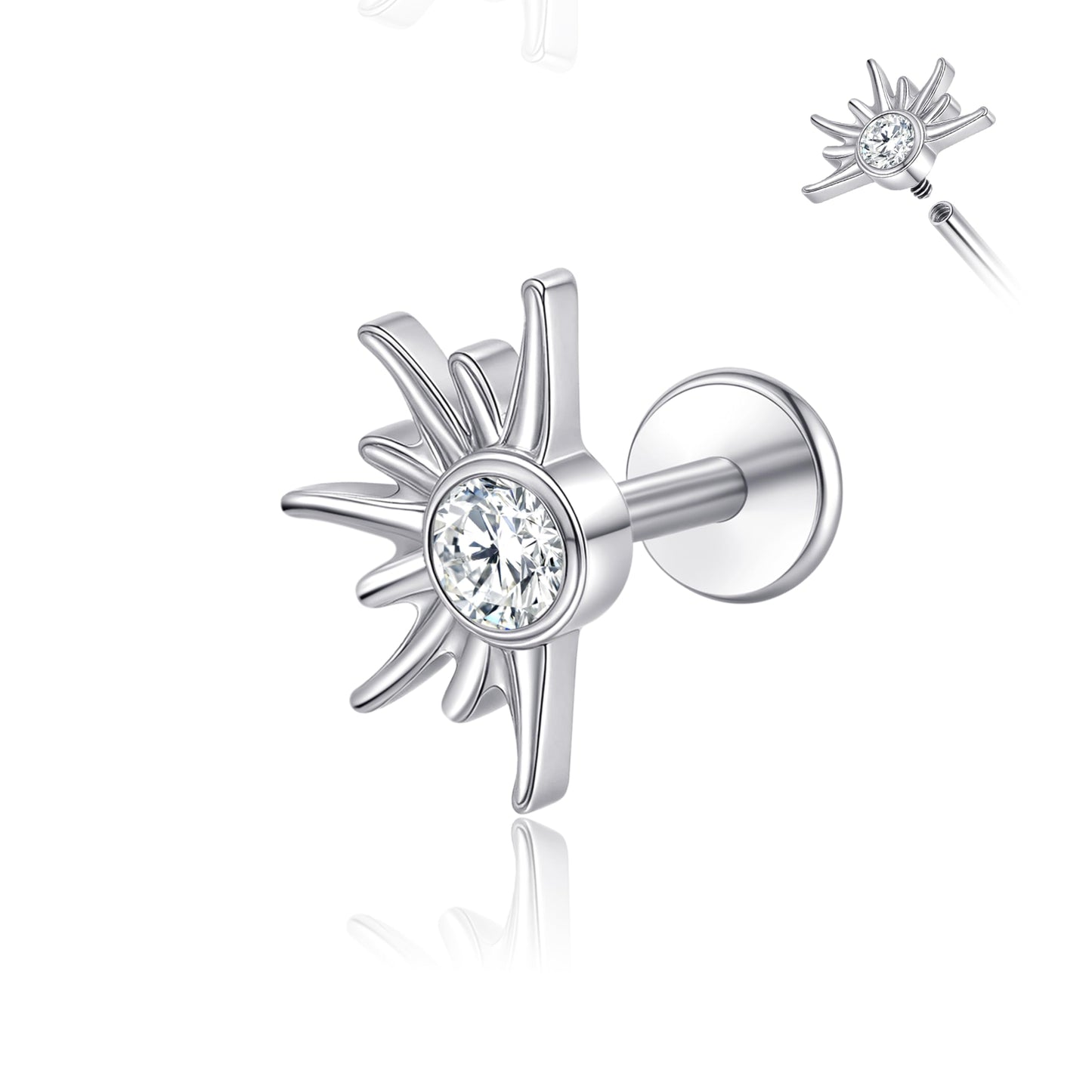 limerencia Hypoallergenic Titanium ASTM F136-18G 6mm 8mm 10mm Flat Back Internal Thread Stud Earring Piercing Jewelry for Tragus Helix Conch Cartilage Nose Lip(1pc)