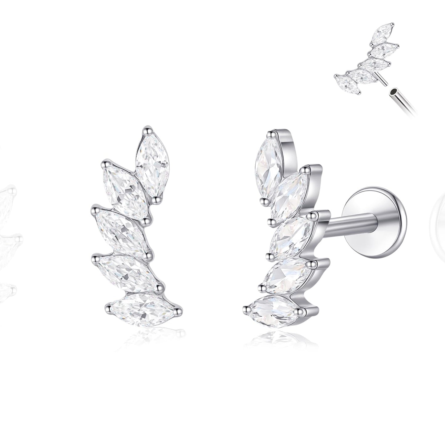 limerencia ASTM F136 Threadless Push in Titanium Earrings,Hypoallergenic Flat Back Cubic Zirconia G23 18G 6mm 8mm Body Piercing Studs for Cartilage Helix Tragus Conch(a pair)