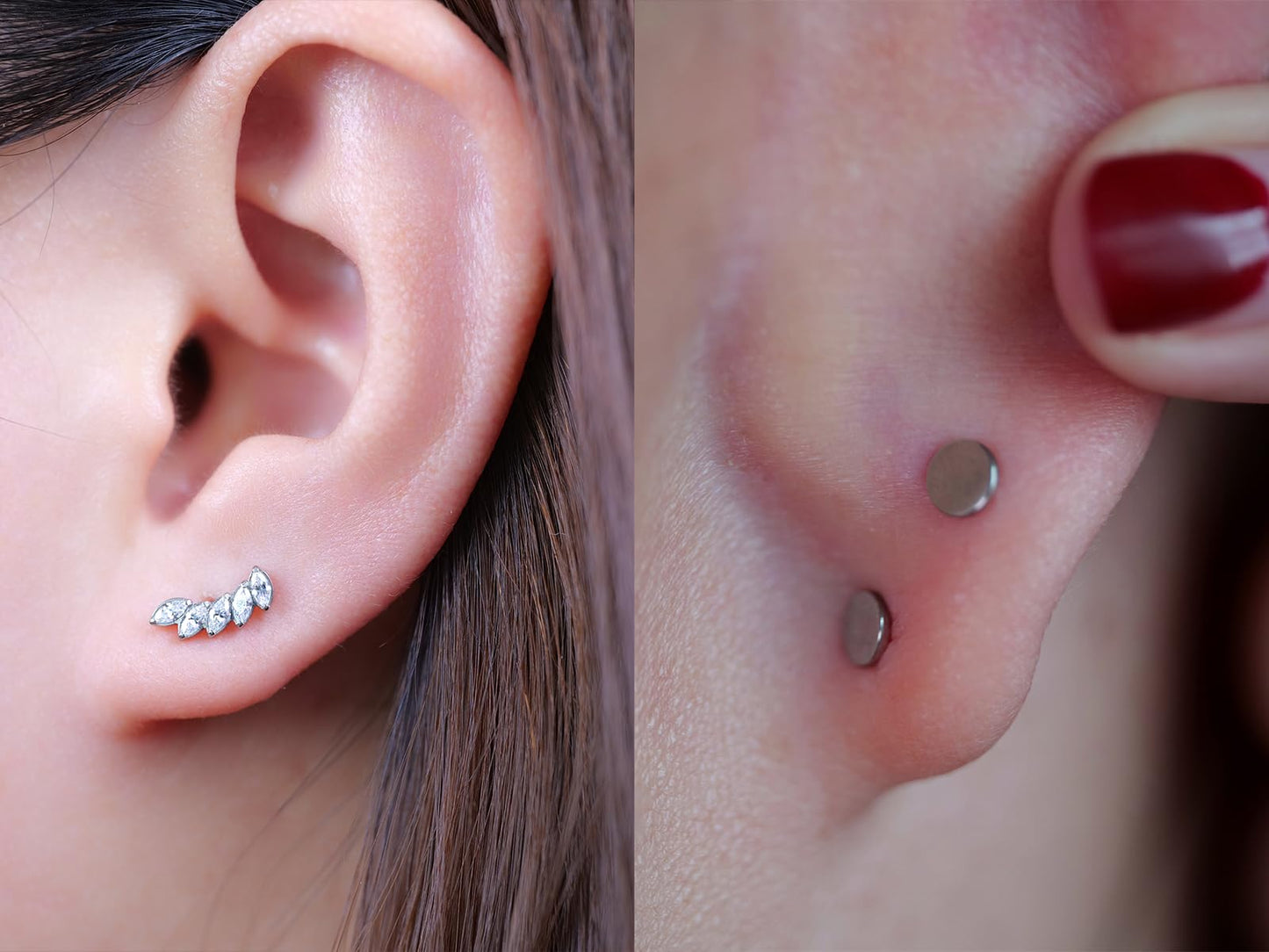 limerencia ASTM F136 Threadless Push in Titanium Earrings,Hypoallergenic Flat Back Cubic Zirconia G23 18G 6mm 8mm Body Piercing Studs for Cartilage Helix Tragus Conch(a pair)