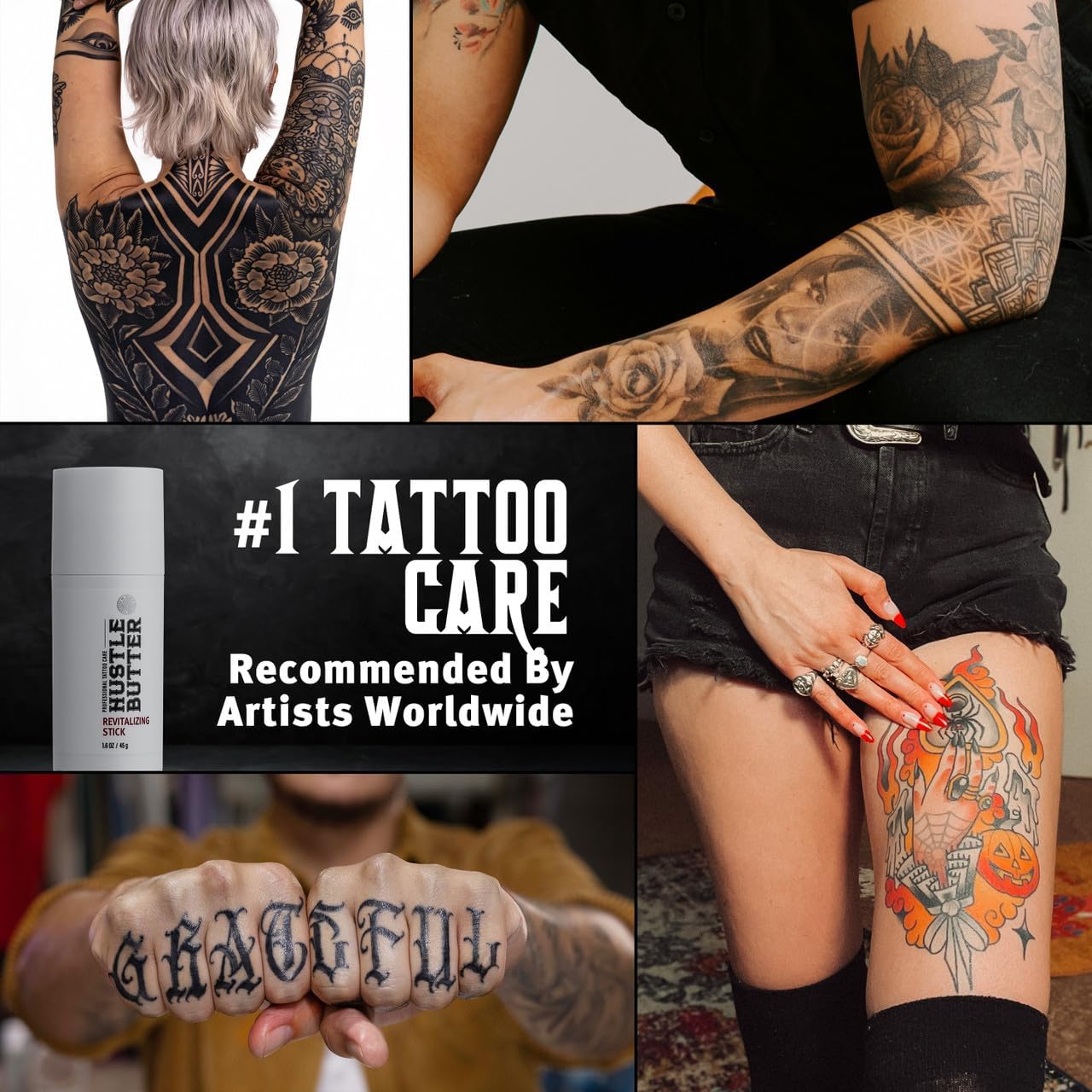Hustle Butter Tattoo Aftercare - Portable Balm Stick - On The Go Tattoo Aftercare - Naturally Derived Vegan Cruelty Free - Mess Free - 1.6 oz