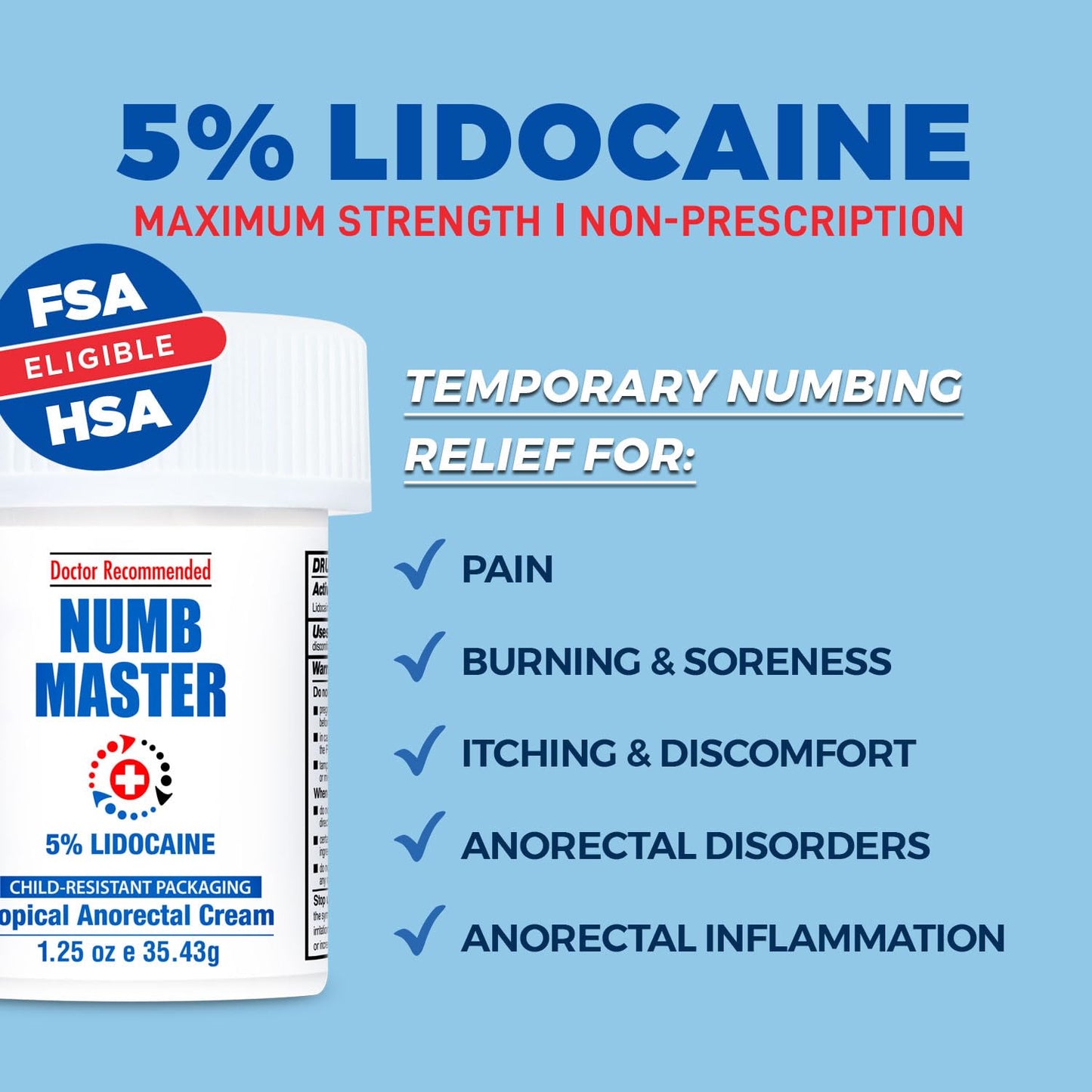 Clinical Resolution Numb Master 5% Lidocaine Topical Numbing Cream, 2 Pack of 1.25 Oz, Pain Relief Burn Itch Numb, Maximum Strength Topical Anesthetic with Allantoin, Vitamin E, Hemorrhoid Treatment
