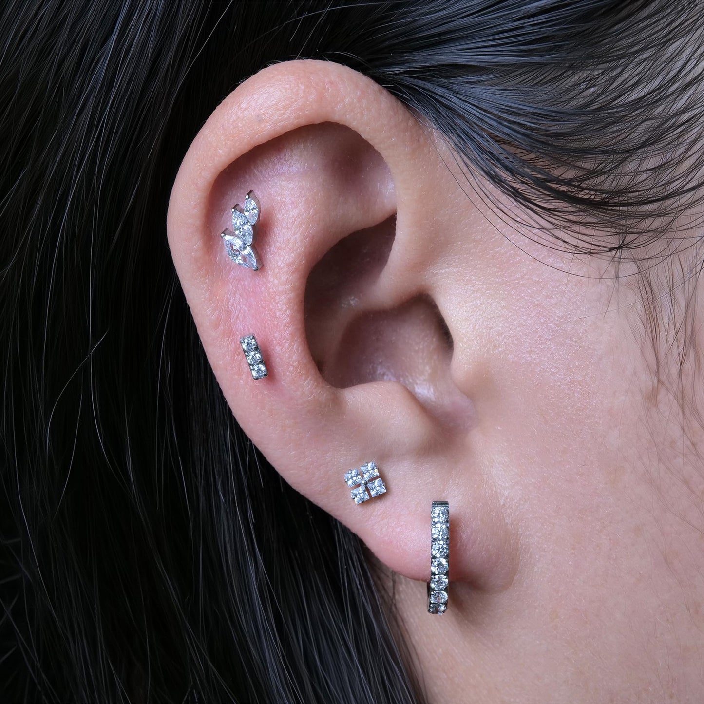 limerencia F136 Titanium Hypoallergenic Piercing Jewelry 18G 6mm 8mm 10mm Flat Back Internally Threaded Implant Grade Climber Stud Crawler Earrings For Cartilage,Tragus,Helix,Conch,Nose,Lip(1pc)