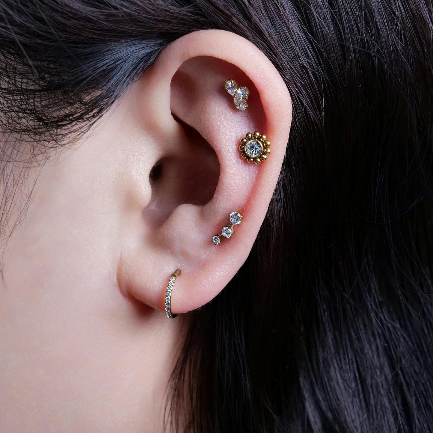 limerencia 18G Flat Back Internal Threaded Studs Climber Crawler F136 Titanium Earrings Hypoallergenic Cubic Zirconia Tragus Helix Conch Piercing Jewelry for Women (a pair)