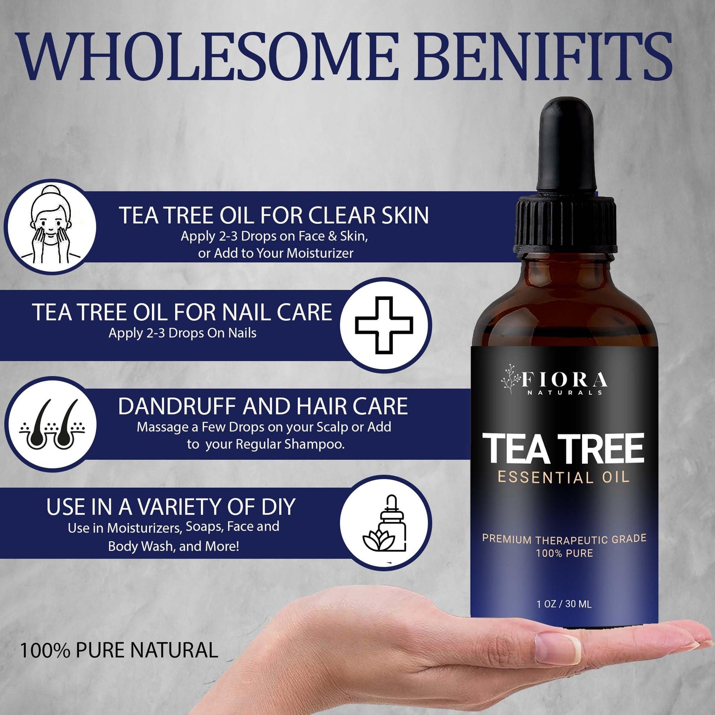Tea Tree Oil – 100% Pure Organic Tea Tree Essential Oil for Skin, Face, Hair, Scalp, Nails, and Toenail – Therapeutic Grade Tree Tea Oil for Acne & Hair Growth – 1 fl oz - by Fiora Naturals