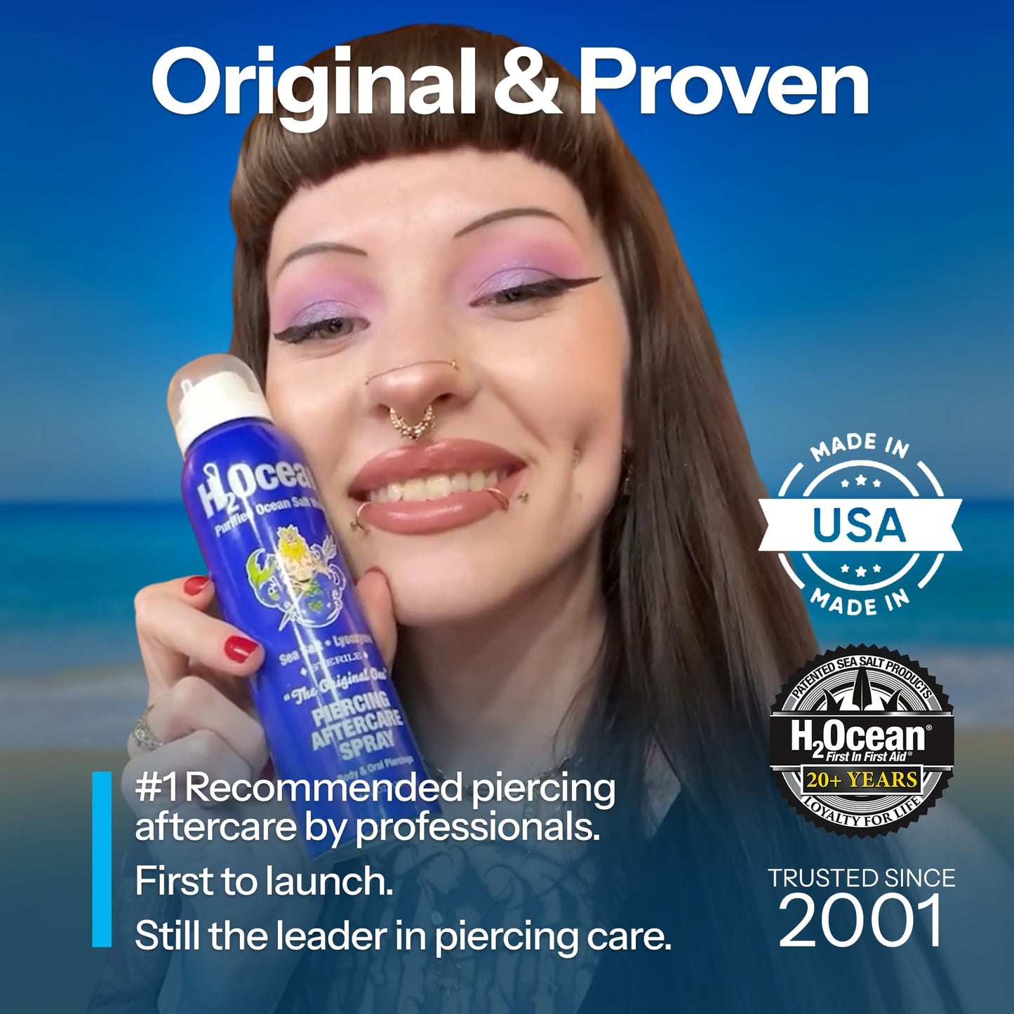 H2Ocean Piercing Aftercare Spray and Keloid Bump Removal– Sea Salt Spray for Body and Facial Piercings – Ear, Nose, Navel, Oral & Body Piercing Cleaner, Aftercare Solution for New Piercings– 4oz