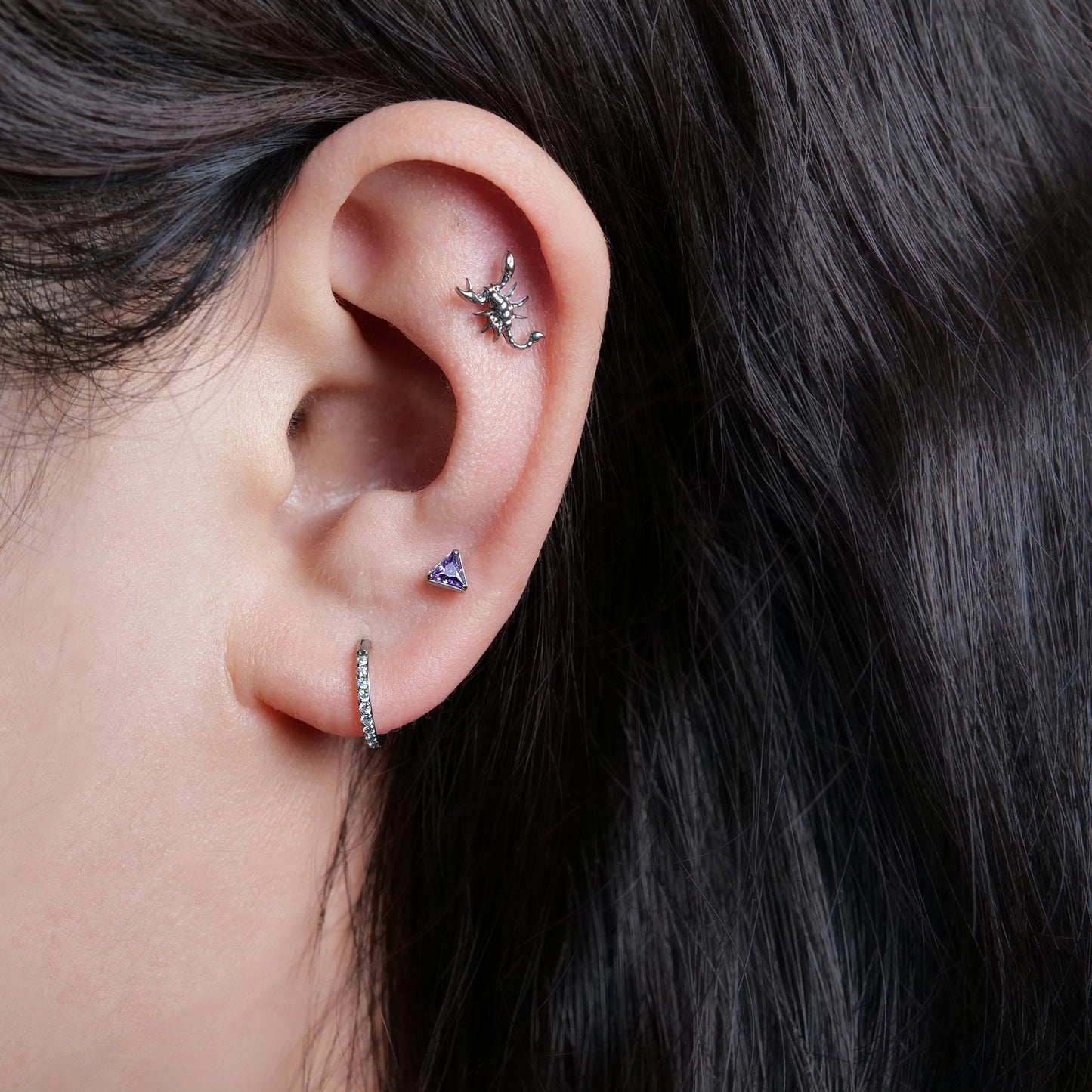 limerencia F136 Titanium Hypoallergenic Piercing Jewelry 18G 6mm 8mm 10mm Flat Back Internally Threaded Implant Grade Climber Stud Crawler Earrings For Cartilage,Tragus,Helix,Conch,Nose,Lip(1pc)