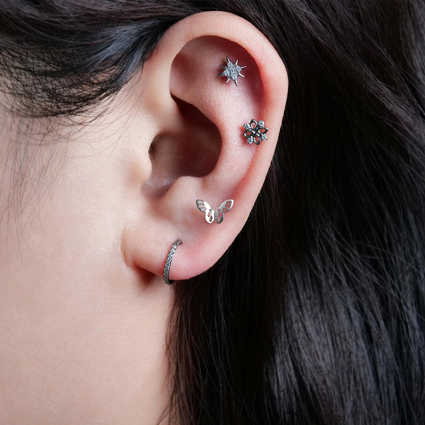 limerencia Hypoallergenic Titanium ASTM F136-18G 6mm 8mm 10mm Flat Back Internal Thread Stud Earring Piercing Jewelry for Tragus Helix Conch Cartilage Nose Lip(1pc)